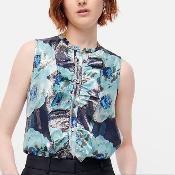 J crew Ruffle-front top in floral-print jacquard - Picture 1 of 9